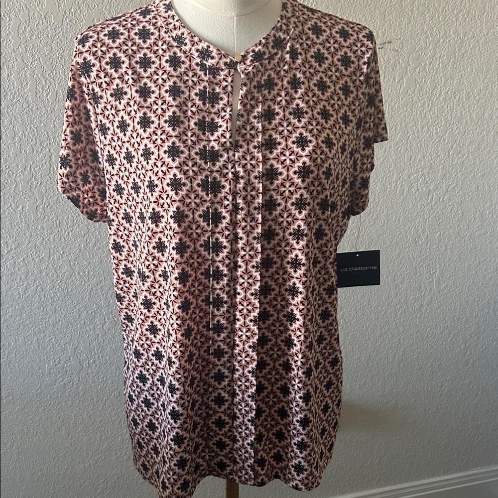 Liz Claiborne Black and Pink Floral Blouse